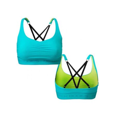 Better Bodies Athlete short top (aqua blue) - išskirtinio dizaino trumpa moteriška sportinė palaidinė. Sporto salėje tikrai neliksite nepastebėta.