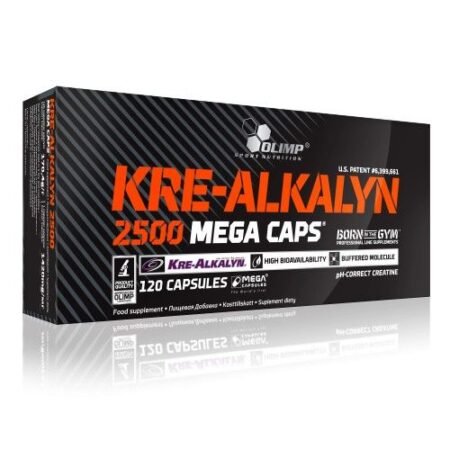 Olimp Kre-Alkalyn 2500 Mega Caps ® yra patentuotas kreatino monohidratas