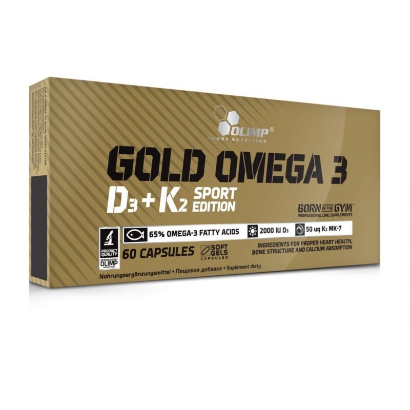Olimp Gold Omega 3 D3 + K2 Sport Edition - maisto papildas su dideliu kiekiu omega-3 su vitaminais D3 ir K2.