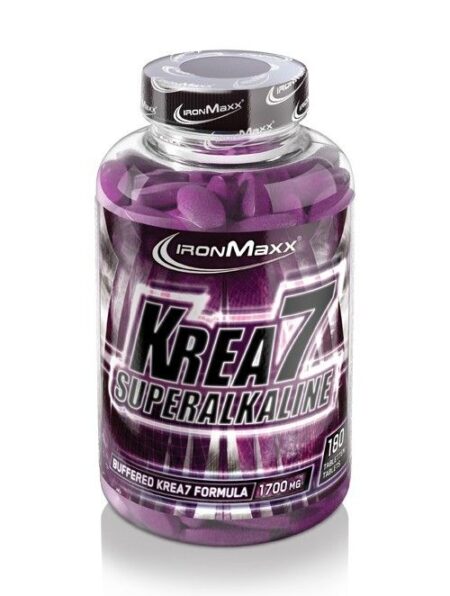 IronMaxx Krea7 Superalkaline - sujungia šešis puikiai suderintus kreatino darinius su unikaliu pH buferiniu agentu ir efektyviausiu kreatino produktu rinkoje.