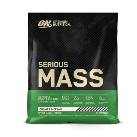 Optimum Nutrition Serious Mass - tai pažangiausias raumenų  masės auginimo produktas su specialiai sumažintu kiekiu cukraus