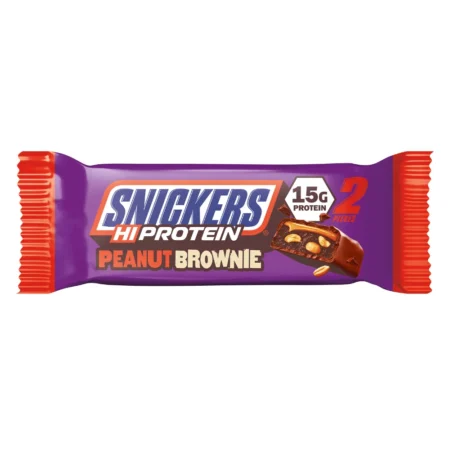 NAUJAS SNICKERS Peanut Brownie Hi Protein batonėlis pasižymi skaniu žemės riešutų pyrago įdaru