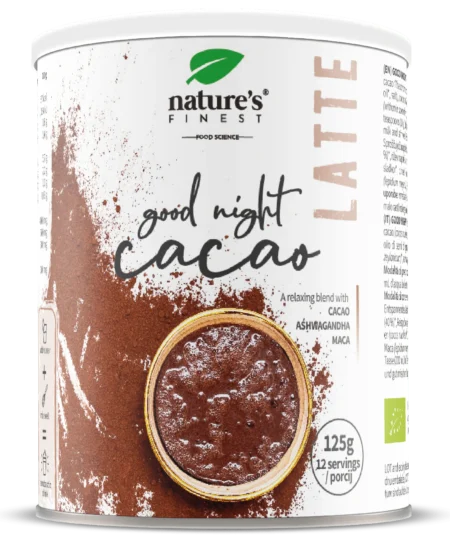 „Nature's Finest“ ekologiški kakavos gėrimo milteliai su ašvaganda ir peruvine pipirne (maca).