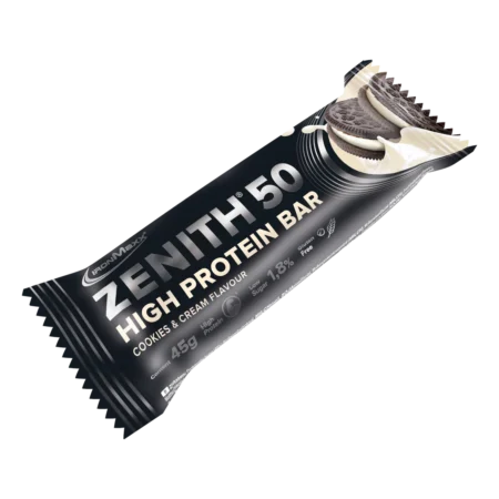 „IronMaxx® ZENITH® 50“ didelio baltymų kiekio batonėlyje yra 23 g baltymų ir daugiausia 1
